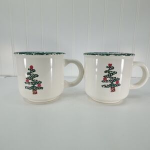 Furio Christmas Tree Mugs Set 2 Cream Green Ceramic Italian Holiday